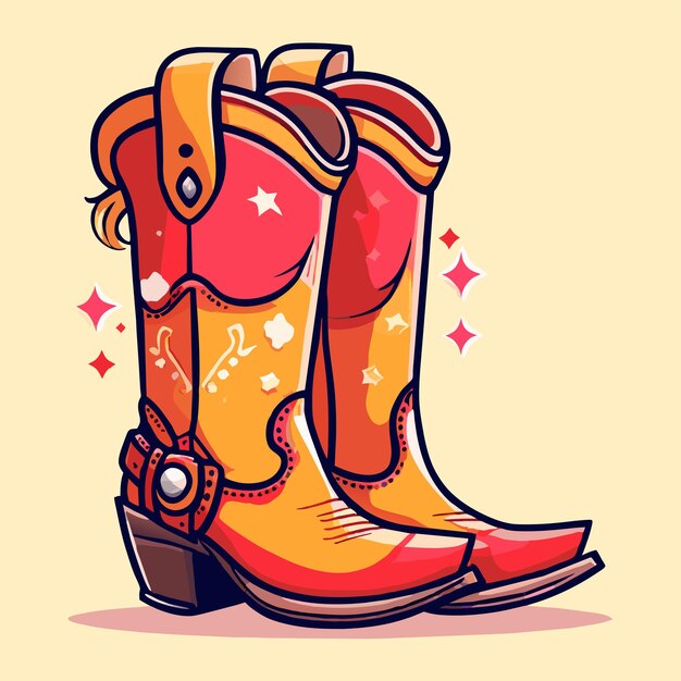 Botas de borracha retro cowgirl desenhado à mão plano elegante adesivo de desenho animado conceito de ícone isolado