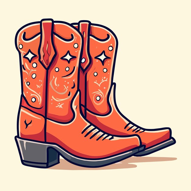 Botas de borracha retro cowgirl desenhado à mão plano elegante adesivo de desenho animado conceito de ícone isolado