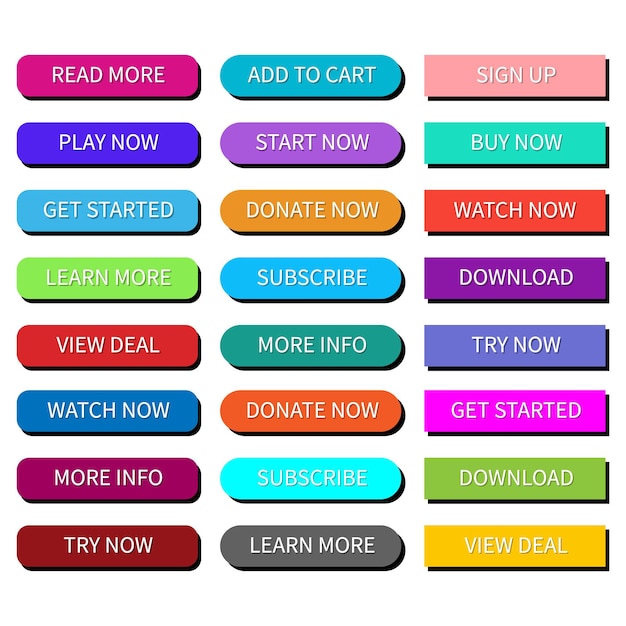 Vetor botões coloridos para sites com design plano