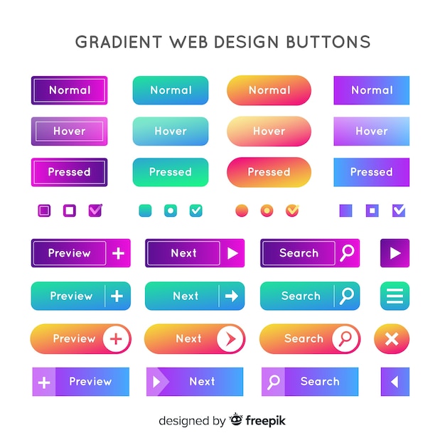 Vetor botões web modernos em estilo gradiente