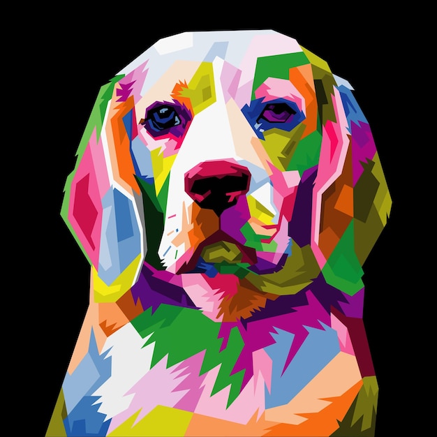 Cabeça de cachorro colorida com estilo de arte pop isolado legal estilo WPAP