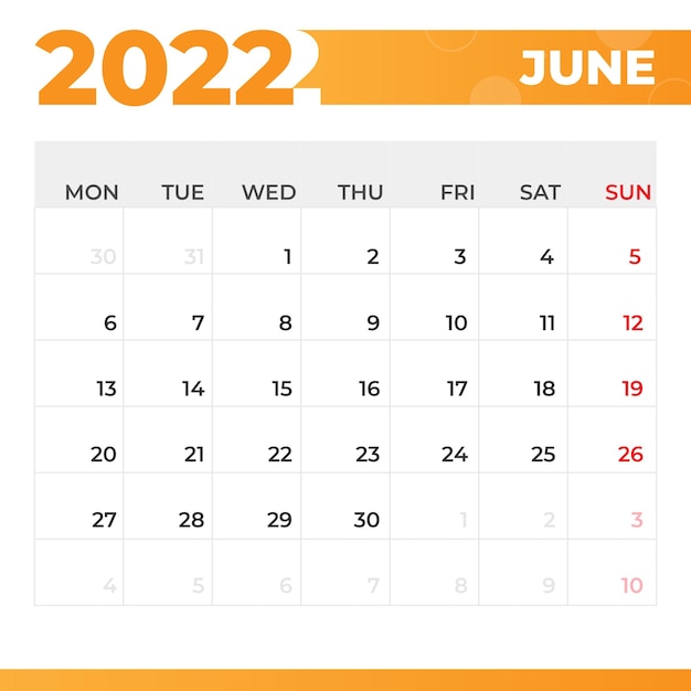 Calendário de junho de 2022