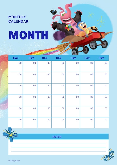 Calendário mensal de Divertida Mente