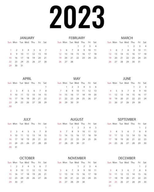 Calendário para o ano de 2023