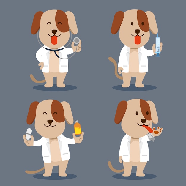 Vetor cão como animal de estimação médico personagem plana ilustração