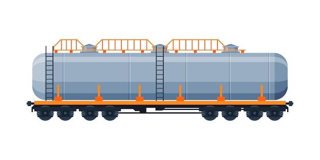 Carro-tanque Ferroviário de petróleo Cisterna de carga Treno de transporte ferroviário Ilustração de vetor plano em fundo branco