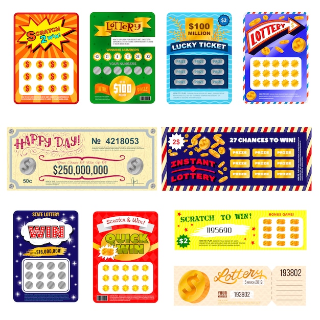 Vetor cartão de bingo sorte cartão de sorte ganhar jogo de loteria jackpot conjunto bilhetes de jogos de loteria ilustração isolado no fundo branco