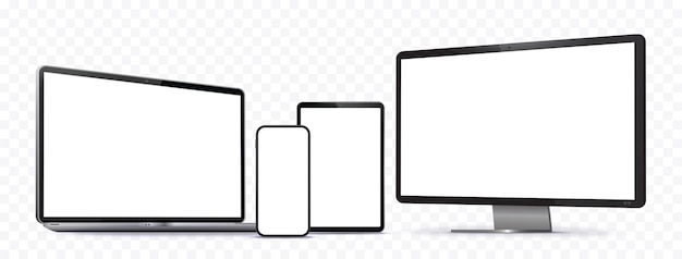 Celular Tablet PC Monitor de Computador e Laptop Mockup Vector Set Com Fundo Transparente