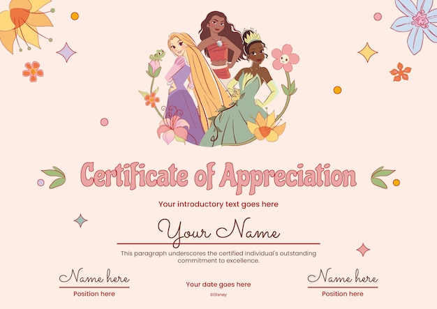 Certificado de Disney Princesa