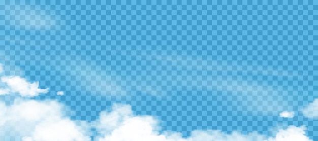 Céu nublado no verão de dia ensolarado em fundo azul transparente de decoração de natureza beleza de pano de fundo para cobertura de banner webVector elemento de ilustração 3d da nuvem macia macia do horizonte e céu na primavera