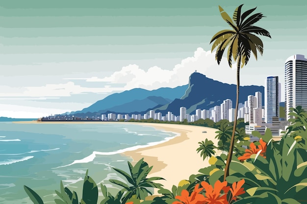 Vetor cidade guaruja brasil costa vista do mar ilustração