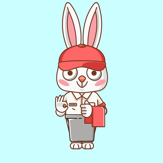 Coelho bonito garçom animal kawaii chibi personagem mascote ilustração esboço estilo de design