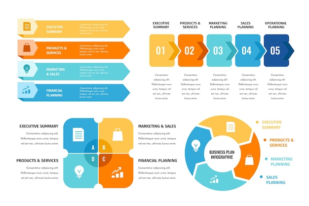 Vetor coleção de infográficos de plano de negócios