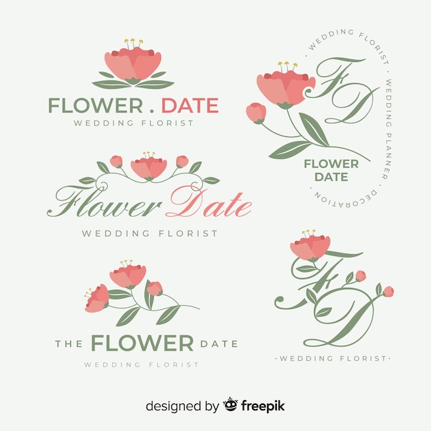 Vetor coleção de modelo de logotipo de florista de casamento