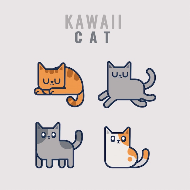 Coleção de personagem de etiqueta de gato kawaii