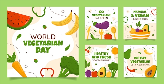 Coleção de postagens no Instagram para a celebração do Dia Mundial do Vegetarianismo