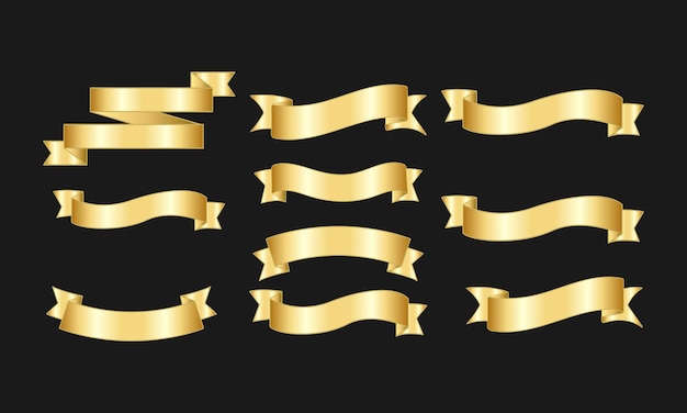 Vetor coleção de vetores golden ribbon banner