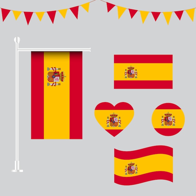 Vetor coleção vetorial de emblemas e ícones da bandeira espanhola em diferentes formas