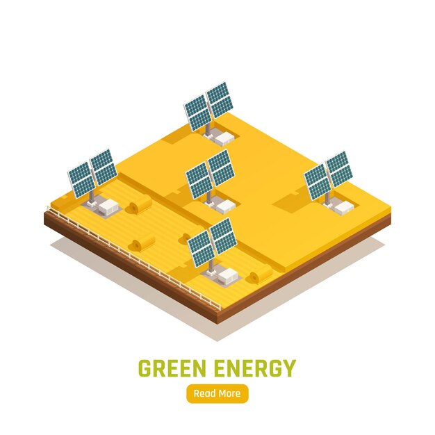 Vetor composição colorida isométrica de ecologia de energia verde com sistema para ilustração vetorial de geração de energia solar