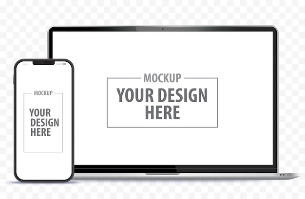 Computador portátil e telefone móvel. Modelo de tela de dispositivos digitais