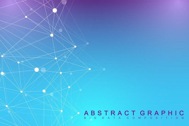 Comunicação de fundo gráfico geométrico. Complexo de Big Data com Mapa do Mundo Político. Compostos de partículas. Conexão de rede, plexo de linhas. Design caótico minimalista, ilustração vetorial.