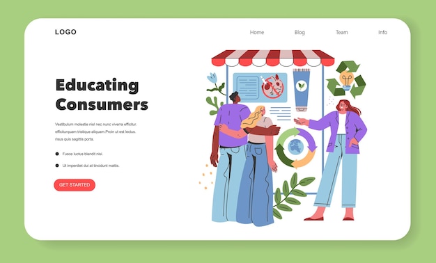 Vetor conceito de cosméticos éticos os consumidores aprendem sobre produtos de beleza sustentáveis em uma página web de educação