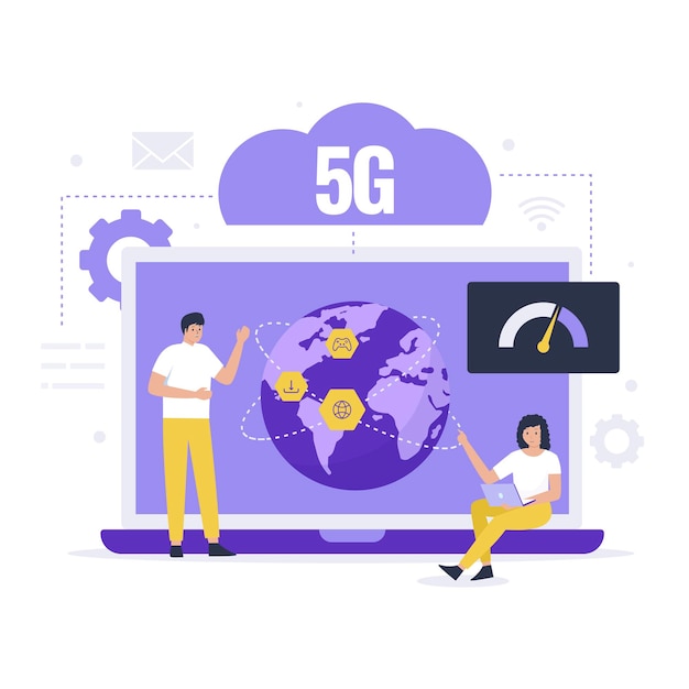 Conceito de design de ilustração de rede 5G Ilustração para aplicativos móveis de páginas de destino de sites