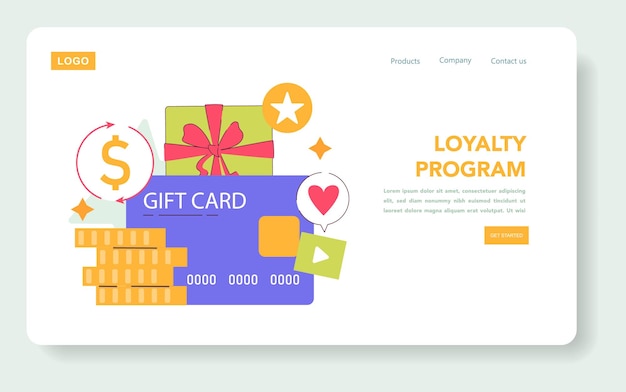 Vetor conceito de engajamento do cliente um cartão de presente digital e ilustração do programa de fidelidade para um e-commerce