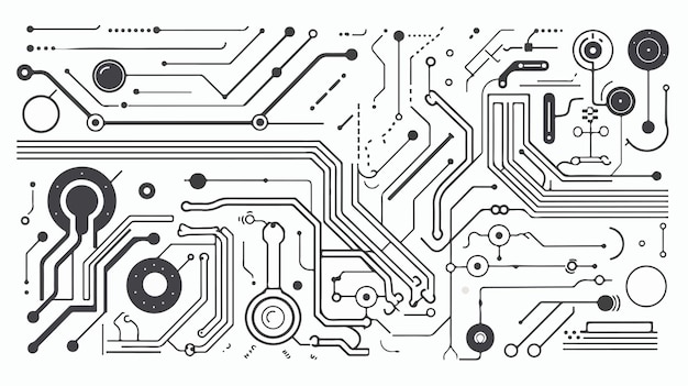 Conceito de esquema de circuito vetorial desenhado à mão isolado em fundo branco