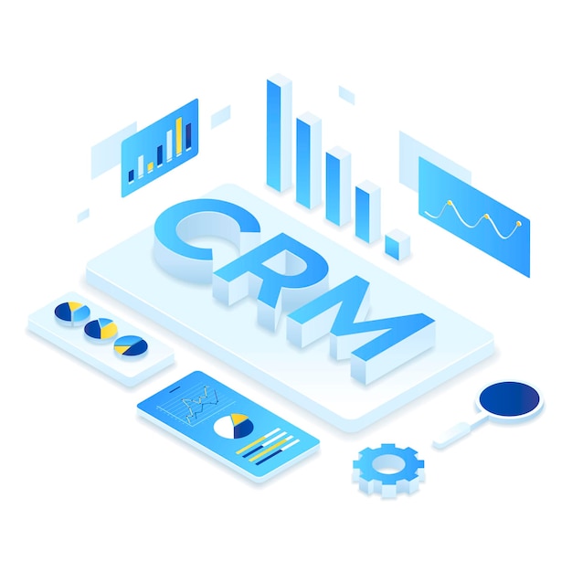 Conceito de ilustração isométrica de solução de CRM.