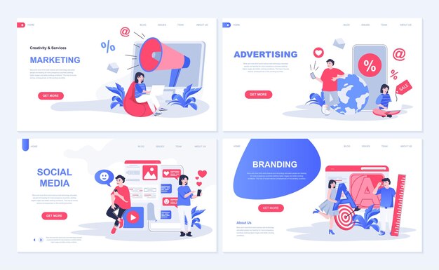 Vetor conceito de negócio digital com pessoas situações mega definido em design web plano bundle cenas de bate-papo on-line marketing e-business ilustrações vetoriais para mídia social banner material de marketing