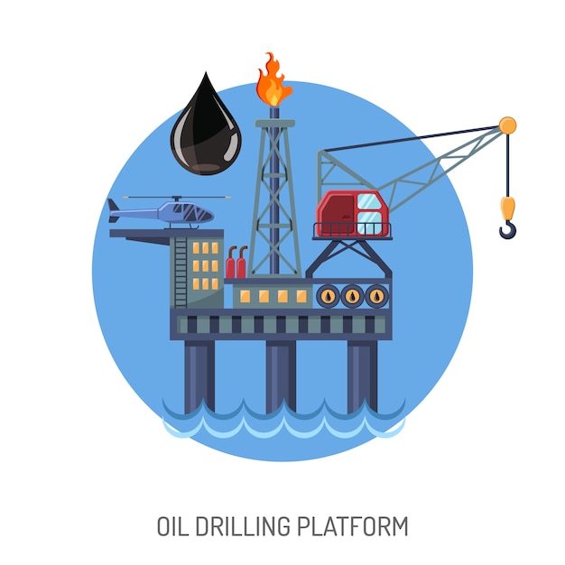 Vetor conceito de plataforma de perfuração de petróleo