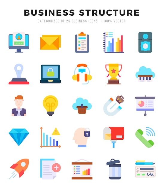 Vetor configuração de ícones de estrutura de negócios ilustração vetorial