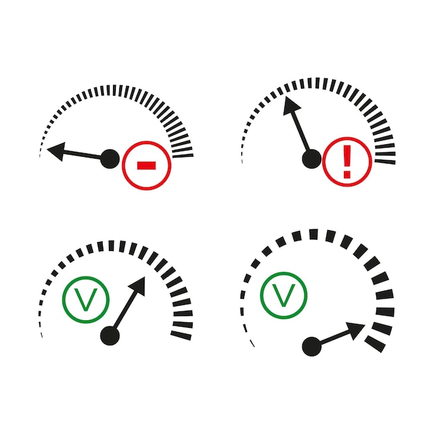 Vetor configuração de ícones de velocímetro marcas vermelhas e verdes símbolos de medidor de vetor ícones de medição