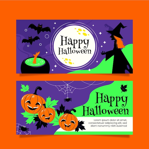 Conjunto de banners de halloween de design plano