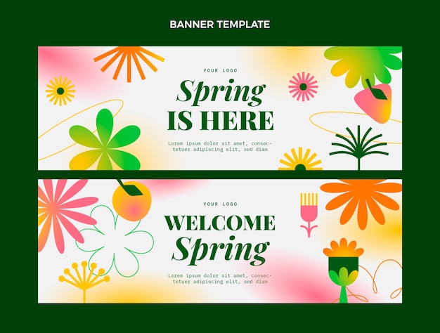 Conjunto de banners horizontais de primavera gradiente