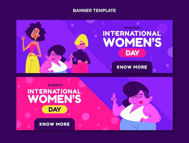 Conjunto de banners horizontais planos internacionais para o dia da mulher