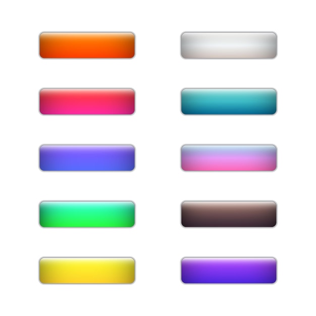 Vetor conjunto de botões retangulares brilhantes coloridos de gradiente vetorial