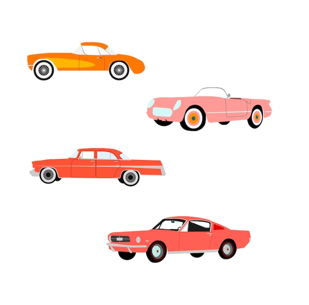 Conjunto de carros retrô em estilo simples