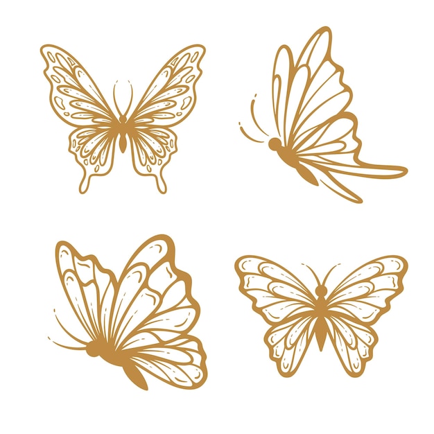 Vetor conjunto de contornos de clipart de arte de linha de borboleta desenhados à mão coleção de ilustrações estéticas de borboletas