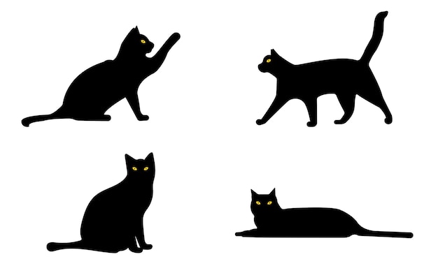 Conjunto de diferentes gráficos vetoriais de Halloween de gatos pretos