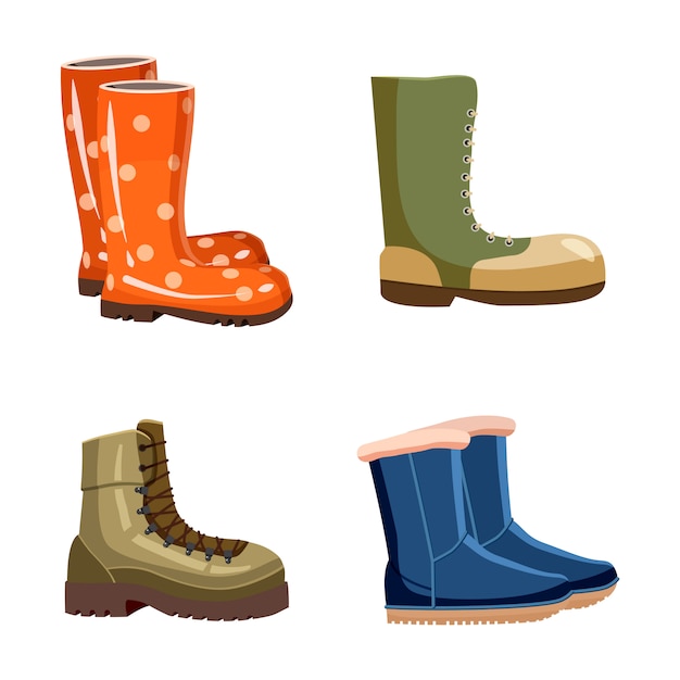 Conjunto de elementos de botas. Conjunto de desenhos animados de botas