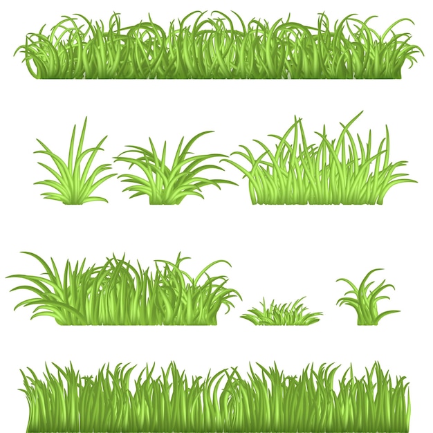 Vetor conjunto de fronteiras de grama verde primavera. ilustrações isoladas em branco