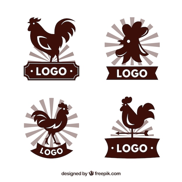 Conjunto de grandes logotipos com silhuetas de galo