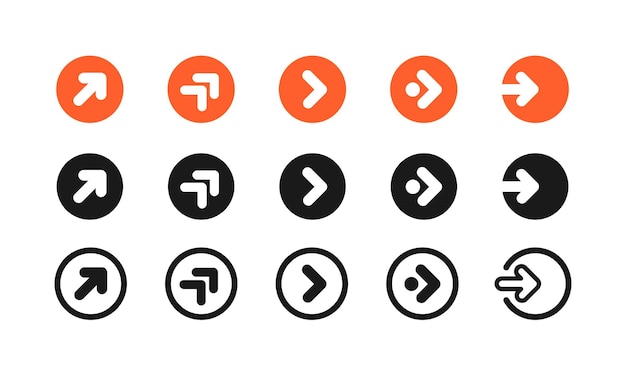 Vetor conjunto de ícones de botão de seta, coleção de símbolos de setas simples e modernas