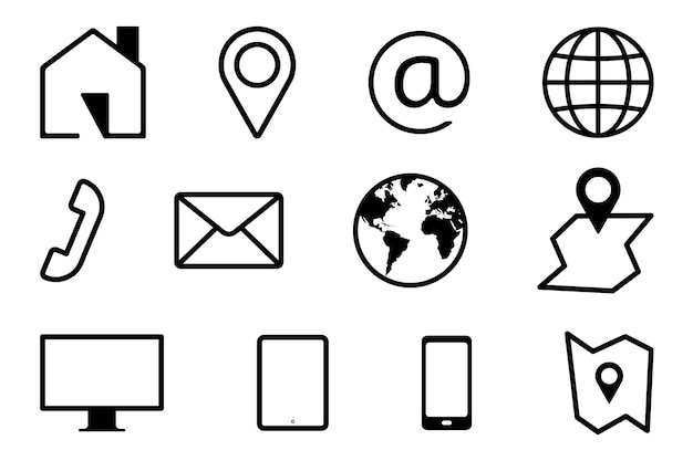 Conjunto de ícones de contato comercial Grupo de símbolos de comunicação para web e aplicativo móvel Estilo de estrutura de tópicos