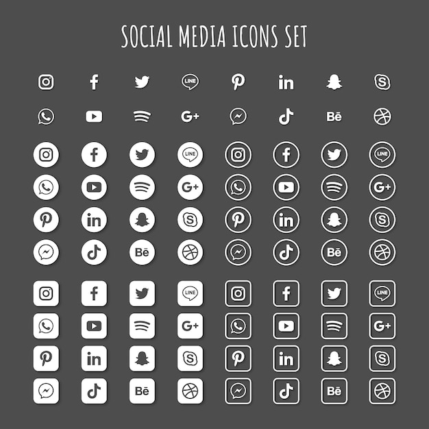 Vetor conjunto de ícones de mídia social facebook twitter instagram youtube linkedin wechat google plus