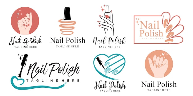 Vetor conjunto de ícones de salão de manicure design de logotipo design de vetor de manicure esmalte e logotipo de dedo feminino