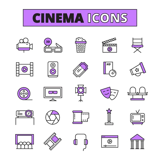 Conjunto de ícones de símbolos de cinema