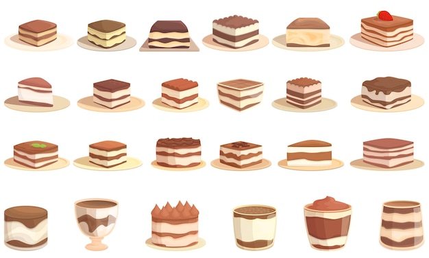 Conjunto de ícones de tiramisu vetor de desenho animado Aperitivo de comida